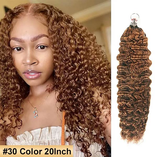 【Seamless Crochet Braids】#2 #4 #27 #30 #P4/27 #T2/30 Burmese Curly Soft Feather Crochet Hair Micro Ring Loop 100% Human Hair MBW54