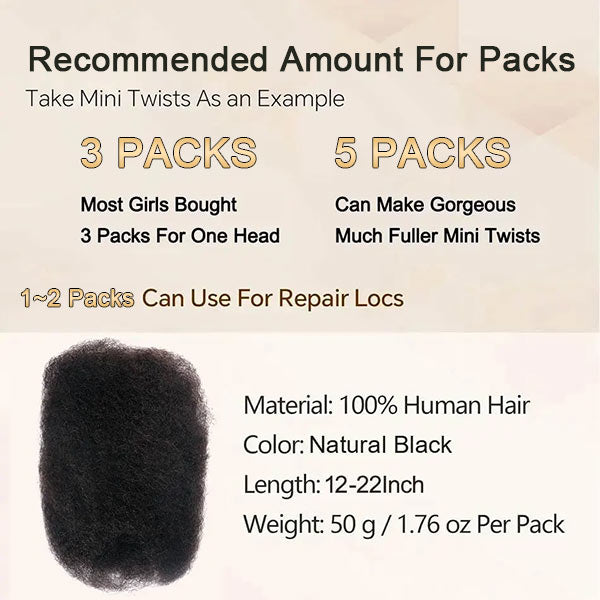 Afro Kinky Bulk Hair For Braiding 100% Human Hair Afro Bulk Hair For Locs Natural Black-MBW43