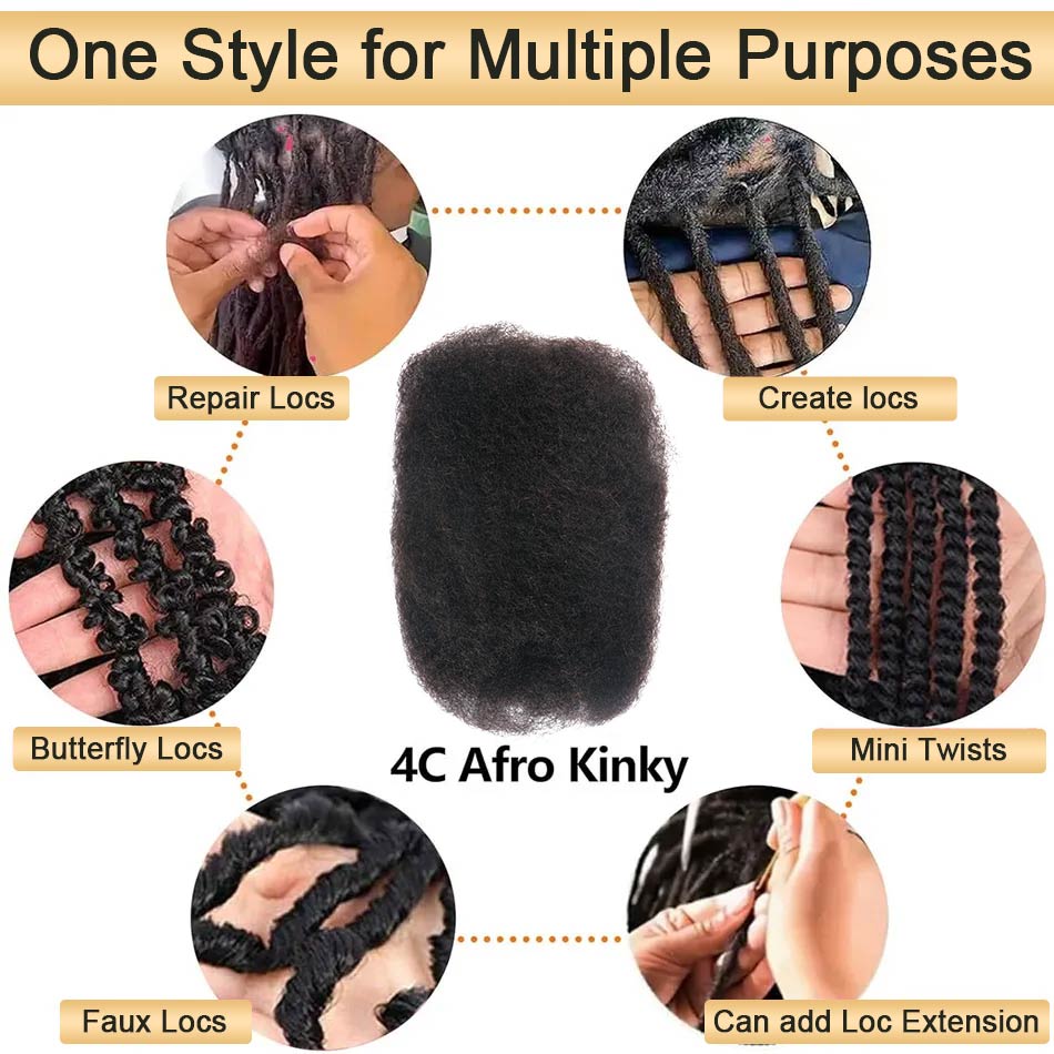 Afro Kinky Bulk Hair For Braiding 100% Human Hair Afro Bulk Hair For Locs Natural Black-MBW43