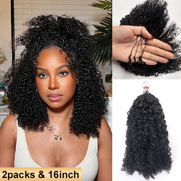 【Seamless Crochet Braids Hair】Kinky Coily Curly Knotless Pre-Looped 100% Crochet Human Hair Extensions for Easy Install MBW59
