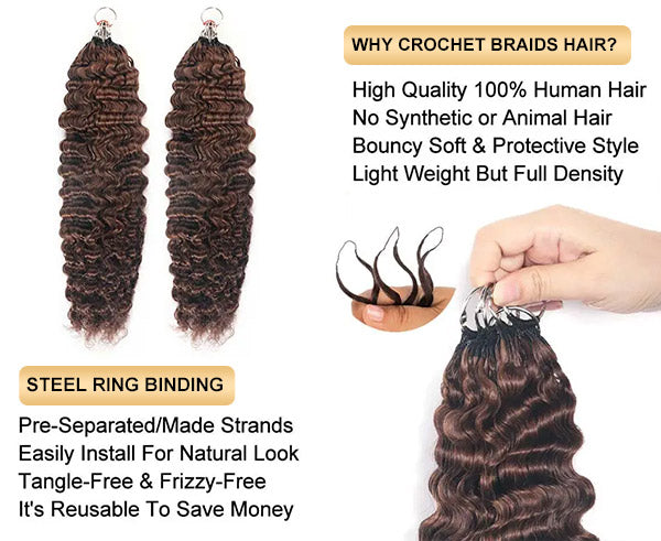 【Seamless Crochet Braids】#2 #4 #27 #30 #P4/27 #T2/30 Burmese Curly Soft Feather Crochet Hair Micro Ring Loop 100% Human Hair MBW54
