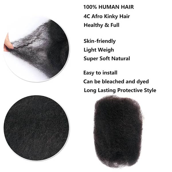 Afro Kinky Bulk Hair For Braiding 100% Human Hair Afro Bulk Hair For Locs Natural Black-MBW43