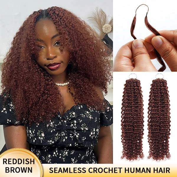 【Knotless Pre-looped Crochet Braids】#33 Reddish Brown Crochet Human Hair Extensions Easy Install MBW61