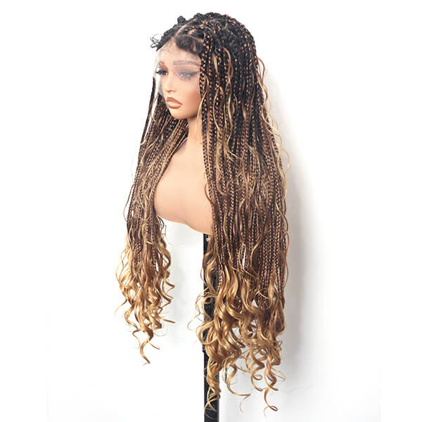 Ombre Blonde Boho Braided Wig Bohemian French Curl Braids Full HD Lace 36 Inch-MBW37