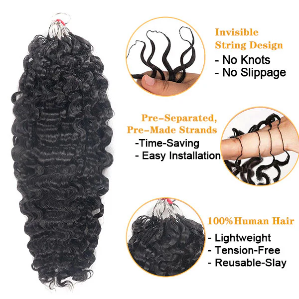 【Seamless Crochet Braids】Soft Feather Crochet Braids Hair Newest Micro Ring Loop 100% Crochet Human Hair Extensions MBW51