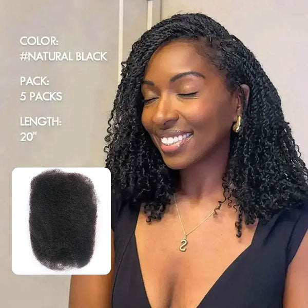 Afro Kinky Bulk Hair For Braiding 100% Human Hair Afro Bulk Hair For Locs Natural Black-MBW43