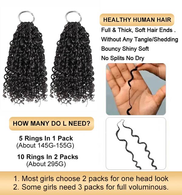 【Seamless Crochet Braids Hair】Pixie Curls Knotless Pre-Looped 100% Crochet Human Hair Extensions for Easy Install MBW60