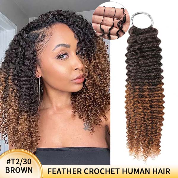 【Knotless Pre-looped Crochet Braids】#T2/30 Ombre Kinky Curly Crochet Human Hair Extensions Easy Install MBW57