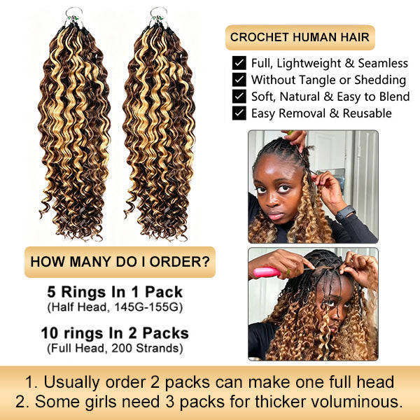 【Seamless Crochet Braids】#2 #4 #27 #30 #P4/27 #T2/30 Burmese Curly Soft Feather Crochet Hair Micro Ring Loop 100% Human Hair MBW54