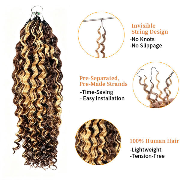 【Seamless Crochet Braids】#2 #4 #27 #30 #P4/27 #T2/30 Burmese Curly Soft Feather Crochet Hair Micro Ring Loop 100% Human Hair MBW54