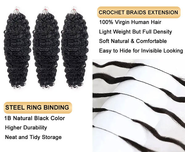 【Seamless Crochet Braids】Burmese Curly Soft Feather Crochet Hair Newest Micro Ring Loop Crochet 100% Human Hair MBW52