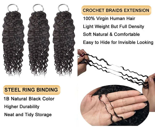 【Seamless Crochet Braids】Water Wave Soft Feather Crochet Hair Newest Micro Ring Loop Crochet 100% Human Hair MBW53