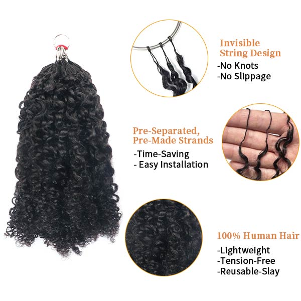 【Seamless Crochet Braids Hair】Kinky Coily Curly Knotless Pre-Looped 100% Crochet Human Hair Extensions for Easy Install MBW59