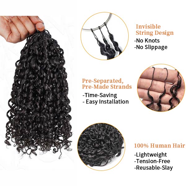 【Seamless Crochet Braids Hair】Pixie Curls Knotless Pre-Looped 100% Crochet Human Hair Extensions for Easy Install MBW60
