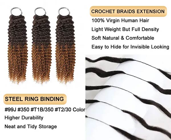 【Seamless Crochet Braids】#T2/30 #T1B/350 #99J #350 Soft Feather Crochet Human Hair 1Pack Price (145-155G Half Head, Suggest Ordering 2Packs) MBW57
