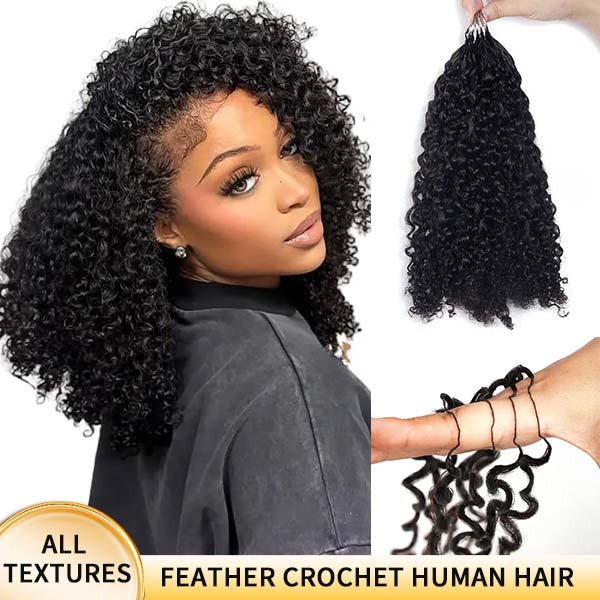 【Seamless Crochet Braids Hair】Kinky Coily Curly Knotless Pre-Looped 100% Crochet Human Hair Extensions for Easy Install MBW59
