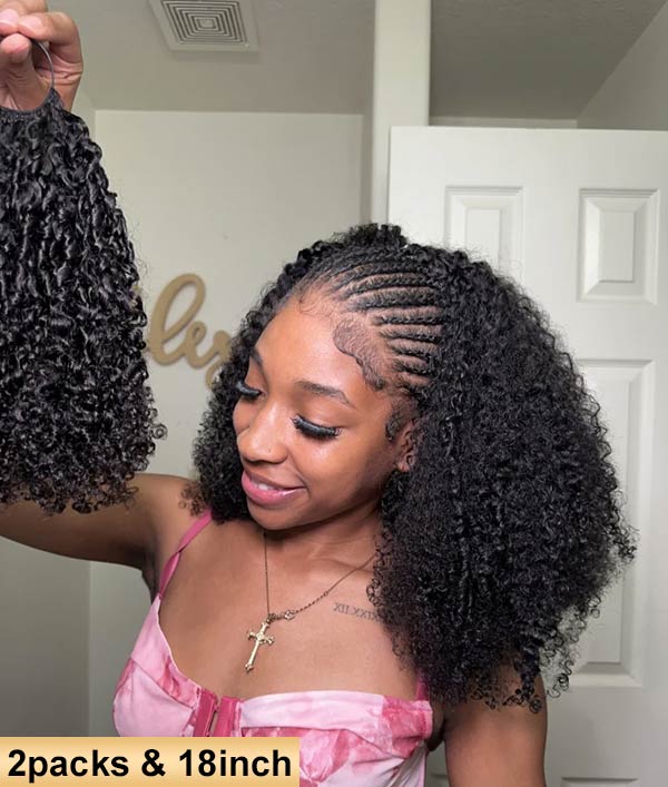 【Seamless Crochet Braids Hair】Kinky Coily Curly Knotless Pre-Looped 100% Crochet Human Hair Extensions for Easy Install MBW59