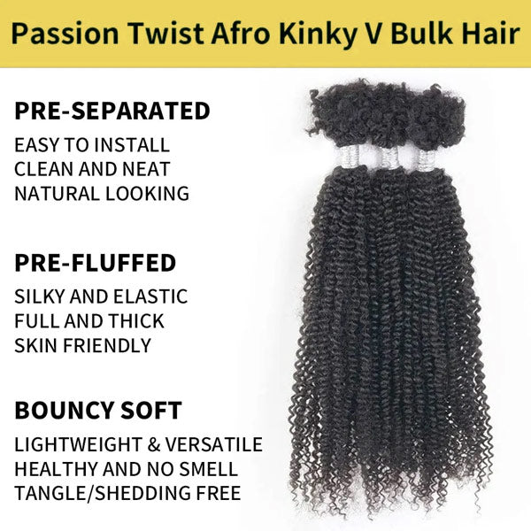Passion Twist Human Afro Kinky Bulk Curly Hair for Spring Twist Crochet Braiding Hair MBW46