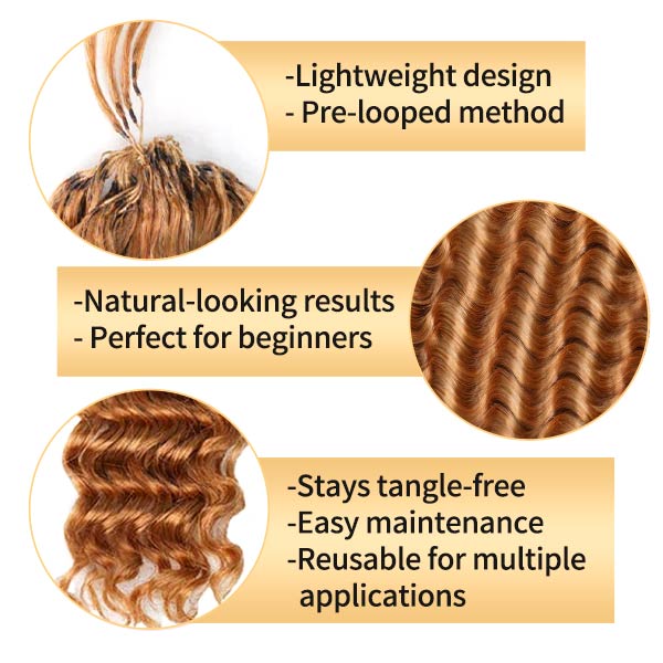 【Seamless Crochet Braids】#2 #4 #27 #30 #P4/27 #T2/30 Burmese Curly Soft Feather Crochet Hair Micro Ring Loop 100% Human Hair MBW54