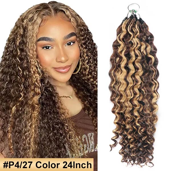 【Seamless Crochet Braids】#2 #4 #27 #30 #P4/27 #T2/30 Burmese Curly Soft Feather Crochet Hair Micro Ring Loop 100% Human Hair MBW54