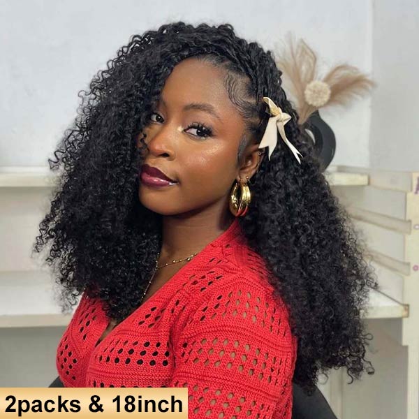 【Seamless Crochet Braids Hair】Kinky Coily Curly Knotless Pre-Looped 100% Crochet Human Hair Extensions for Easy Install MBW59