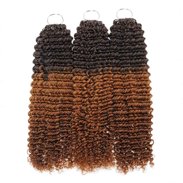 【Knotless Pre-looped Crochet Braids】#T2/30 Ombre Kinky Curly Crochet Human Hair Extensions Easy Install MBW57