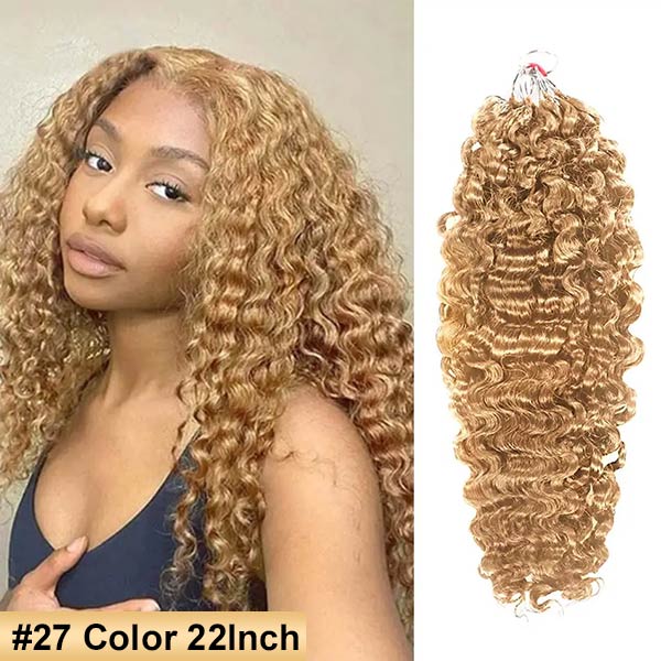 【Seamless Crochet Braids】#2 #4 #27 #30 #P4/27 #T2/30 Burmese Curly Soft Feather Crochet Hair Micro Ring Loop 100% Human Hair MBW54