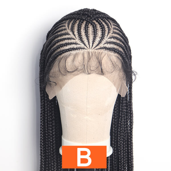 HD Full Lace Braided Wig 36" Invisible Knots Tribal Braids Lemonade Braids Cornrows-MBW30