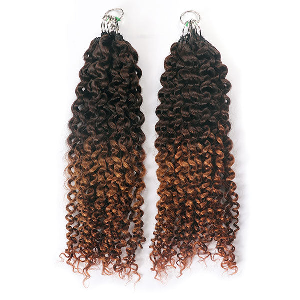 【Knotless Pre-looped Crochet Braids】#T2/30 Ombre Kinky Curly Crochet Human Hair Extensions Easy Install MBW57