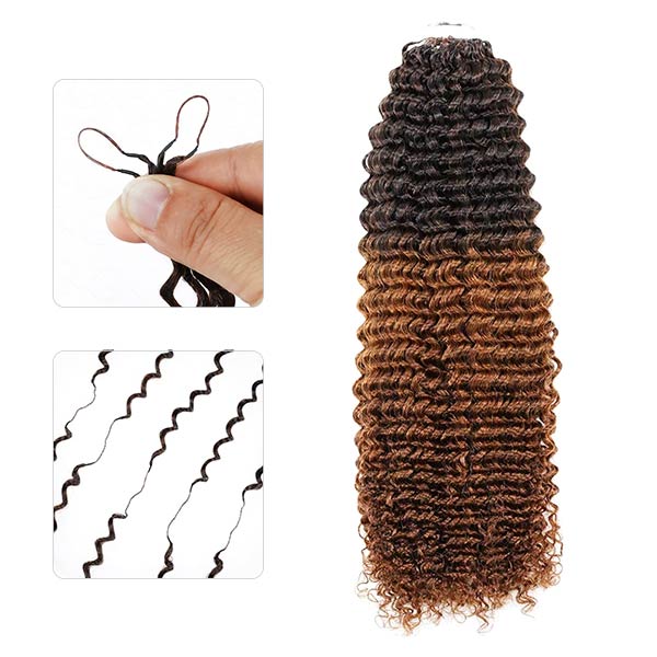 【Knotless Pre-looped Crochet Braids】#T2/30 Ombre Kinky Curly Crochet Human Hair Extensions Easy Install MBW57
