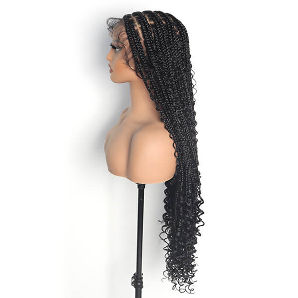 Boho Knotless Braids Invisible Tiny Knots Full HD Lace Braided Wig For Black Women Tangle-free Curly Ends 36Inch-MBW29
