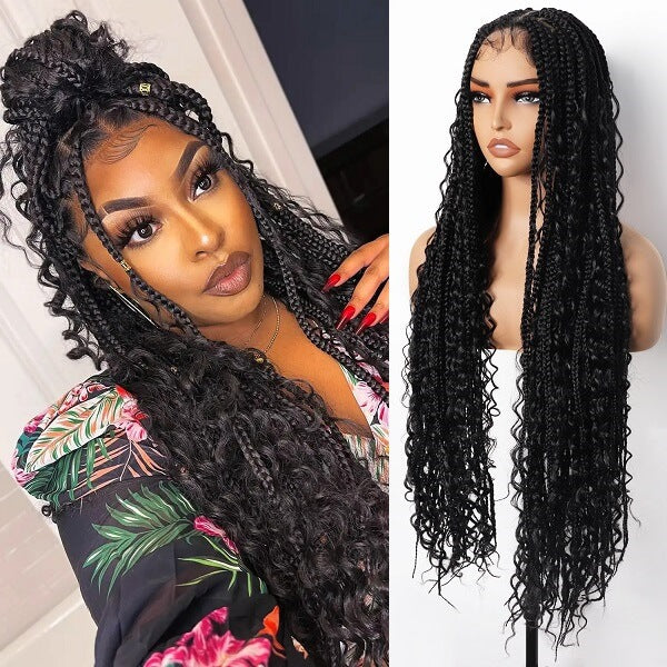 Boho Knotless Box Braided Wig Hand-tied Full HD Lace Wig