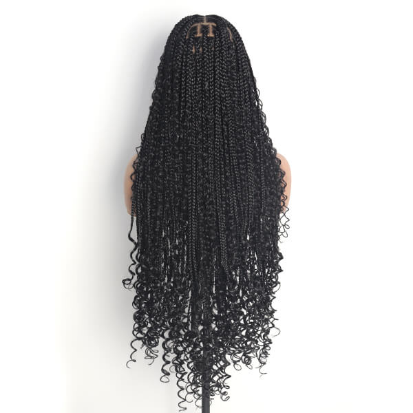 Boho Knotless Braids Invisible Tiny Knots Full HD Lace Braided Wig For Black Women Tangle-free Curly Ends 36Inch-MBW29