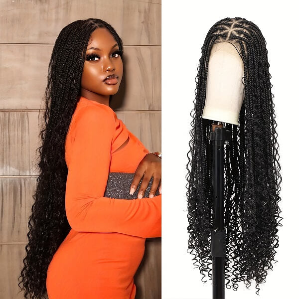 boho knotless box braided with curly ends