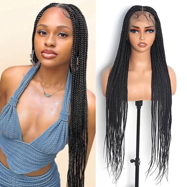 Invisible Knots HD Lace Knotless Box Braided Wig With Baby Hair Hand-tied Full Lace Braided Wig 36 Inch-MBW03