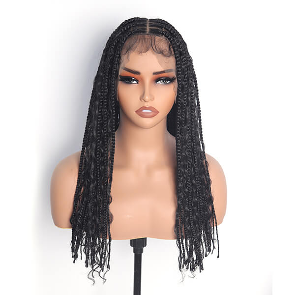 Invisible Knots HD Full Lace Mid-bob Boho Braids Wig With Tangleless Curls Braided Wig For Black Women 18 Inch-MBW28