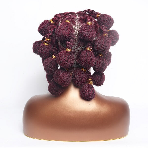 burgundy bantu knot braided wig