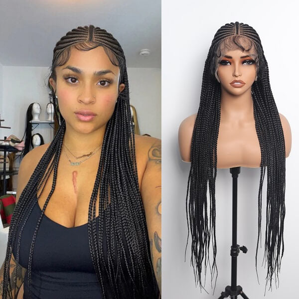 HD Full Lace Braided Wig 36" Invisible Knots Tribal Braids Lemonade Braids Cornrows-MBW30