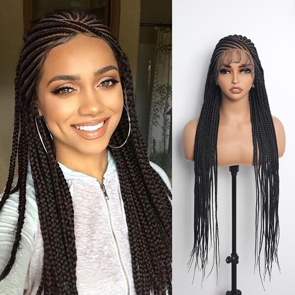HD Full Lace Braided Wig 36" Invisible Knots Tribal Braids Lemonade Braids Cornrows-MBW30