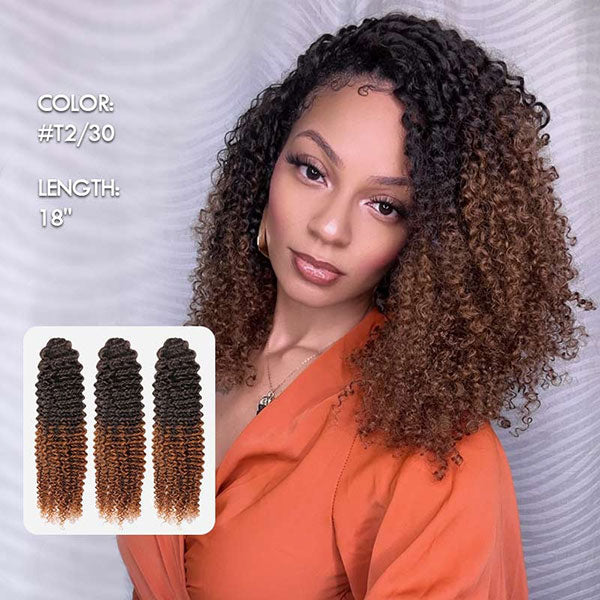 【Knotless Pre-looped Crochet Braids】#T2/30 Ombre Kinky Curly Crochet Human Hair Extensions Easy Install MBW57