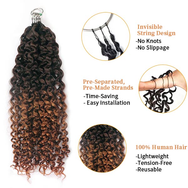 【Knotless Pre-looped Crochet Braids】#T2/30 Ombre Kinky Curly Crochet Human Hair Extensions Easy Install MBW57