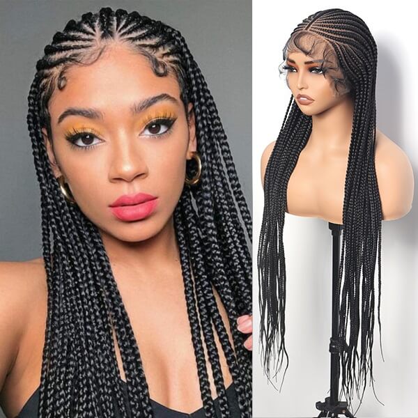 HD Full Lace Braided Wig 36" Invisible Knots Tribal Braids Lemonade Braids Cornrows-MBW30