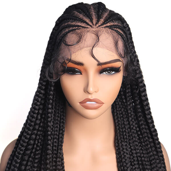 Fulani Braids 26" Straight Back Cornrow Braided Wig With Baby Hair 13x4 Lace Front Wig-MBW19