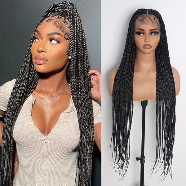 Invisible Knots HD Lace Knotless Box Braided Wig With Baby Hair Hand-tied Full Lace Braided Wig 36 Inch-MBW03