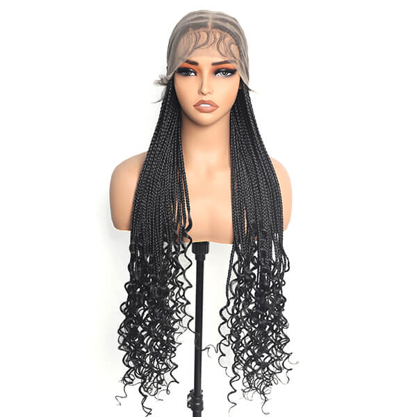 Hand-tied Invisi-Knot HD Full Lace Goddess Braid Wig Knotless Box Braids With Tangleless Curly Ends 36 Inch-MBW27