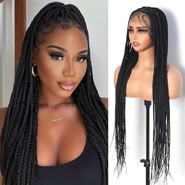 Invisible Knots HD Lace Knotless Box Braided Wig With Baby Hair Hand-tied Full Lace Braided Wig 36 Inch-MBW03