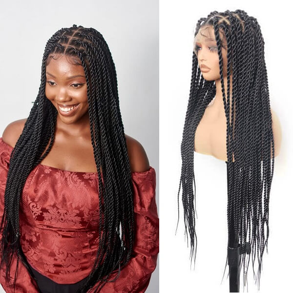 Full HD Lace Twisted Wig Invisible Tiny Knots Full Hand Tied Senegalese Twists Braided Wig 36 Inch-MBW34