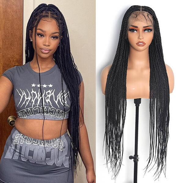 Invisible Knots HD Lace Knotless Box Braided Wig With Baby Hair Hand-tied Full Lace Braided Wig 36 Inch-MBW03