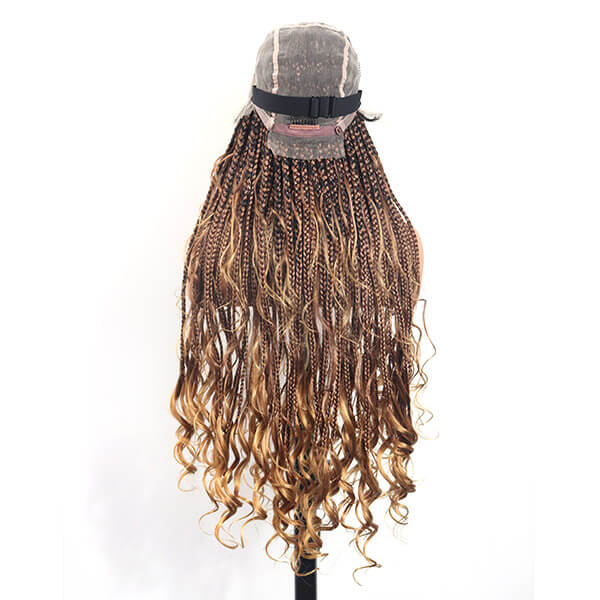 Ombre Blonde Boho Braided Wig Bohemian French Curl Braids Full HD Lace 36 Inch-MBW37
