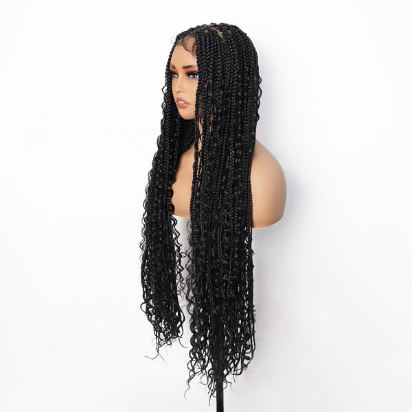 Knotless Bohemian Box Braids Wig With Curly Ends Tangle Less Full Lace Braided Wig 36 Inch-MBW26